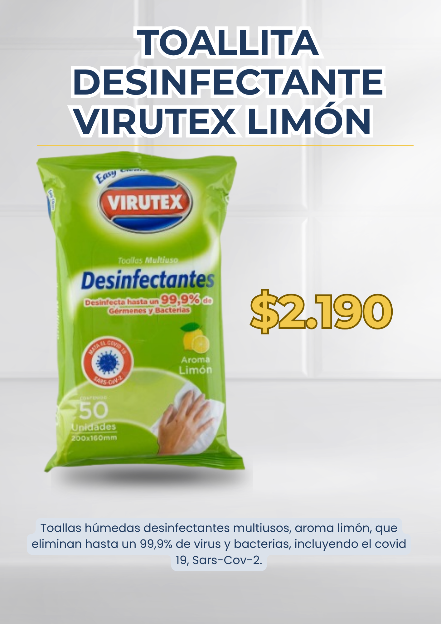 Toallita Desinfectante Virutex Limón 50 un.